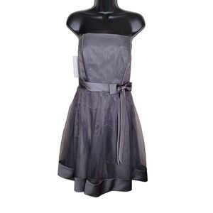 Alfred Angelo gray tulle strapless short formal Bridesmaid dress Size 16